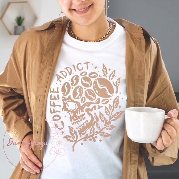 Coffee Addict Skelly Short Sleeve Graphic T-Shirt for Coffee Addict - Picture 1 of 3